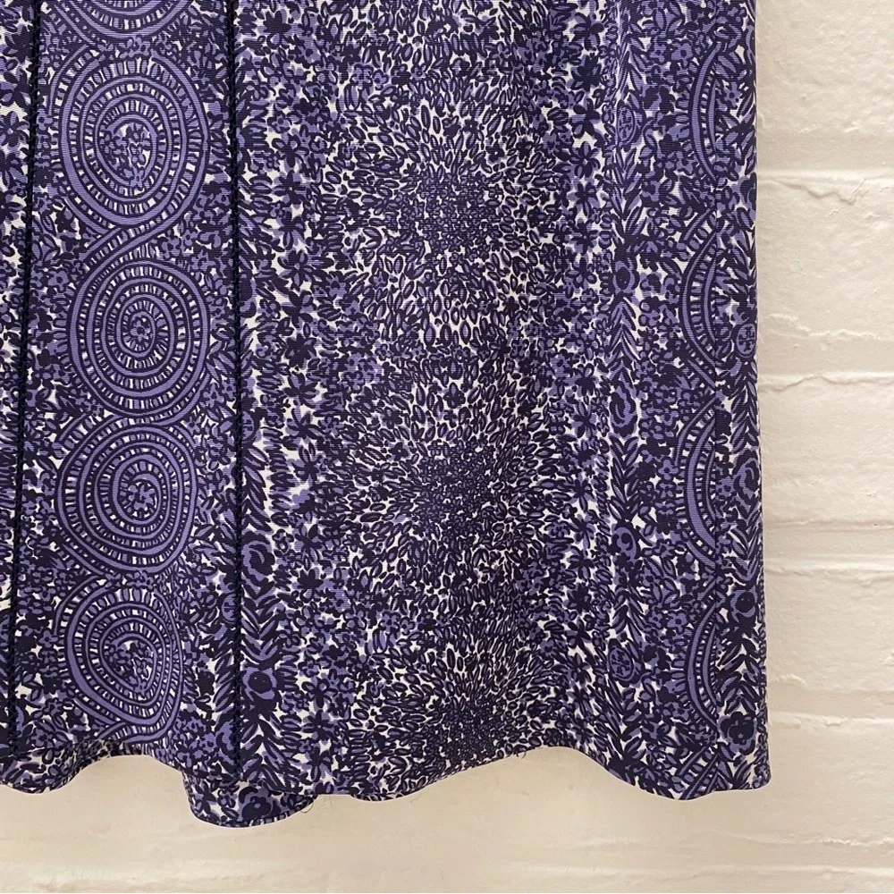 Tory Burch || Fluted Floral Medallion Logo Skirt‎ Blue Purple 2